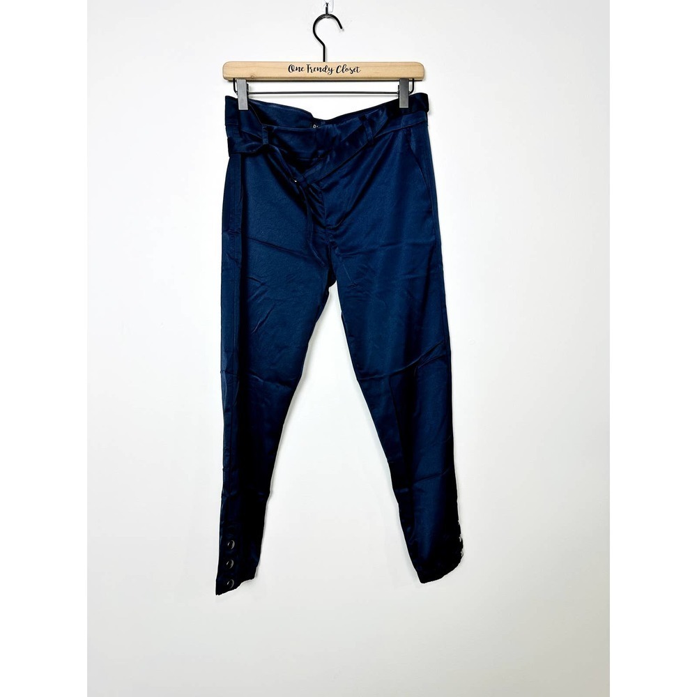 David Lerner NWT Satin Belted Snap Button Ankle Trouser Jogger Dark Navy Small